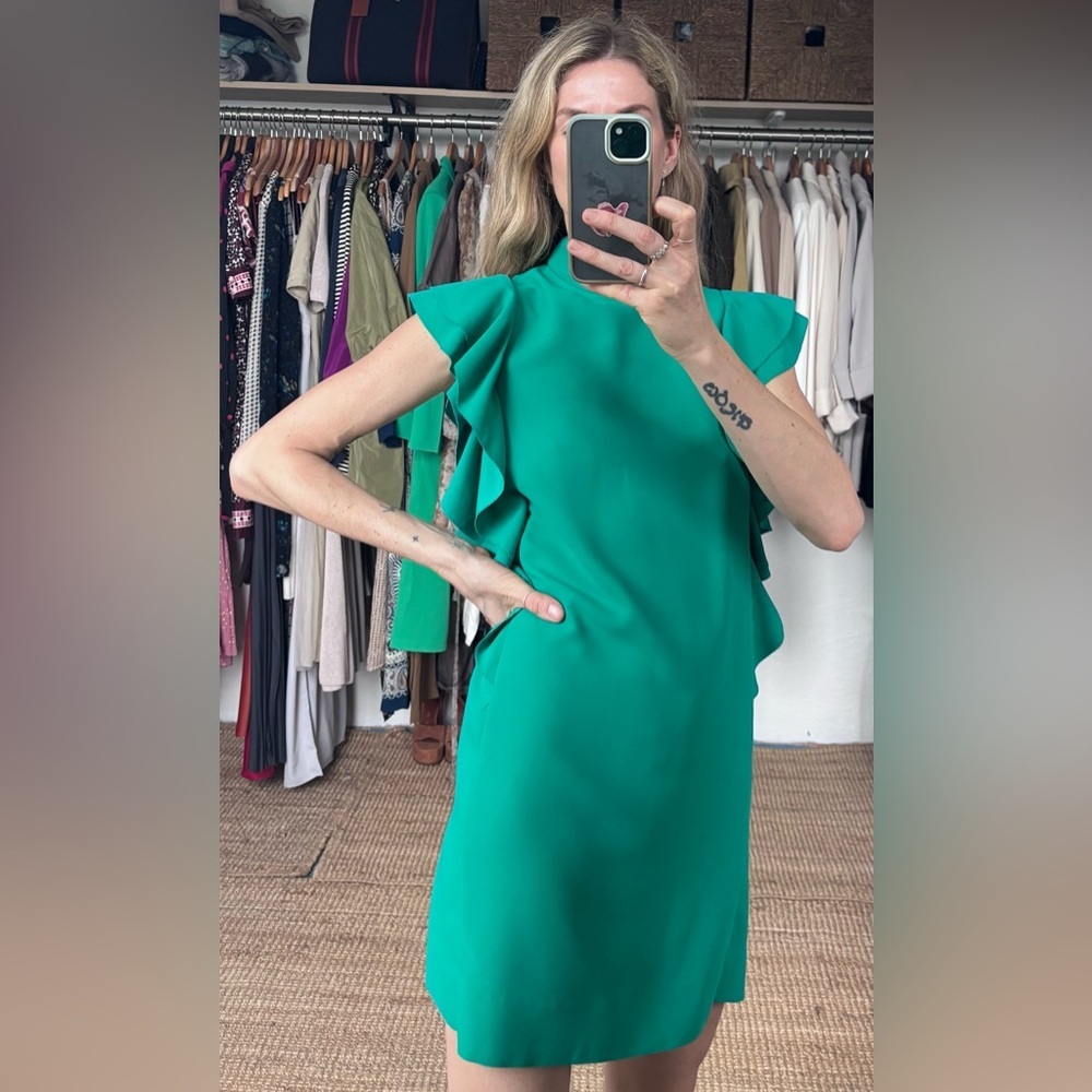 Kate Spade Teal Turquoise Flutter Sleeveless Ruffle Mini Dress - Picture 4 of 12